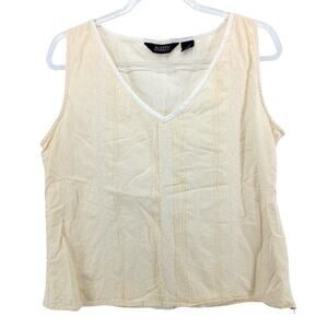 Vintage Yellow Floral Embroidered Tank Top Womens XL Vacation Resort Boho Preppy